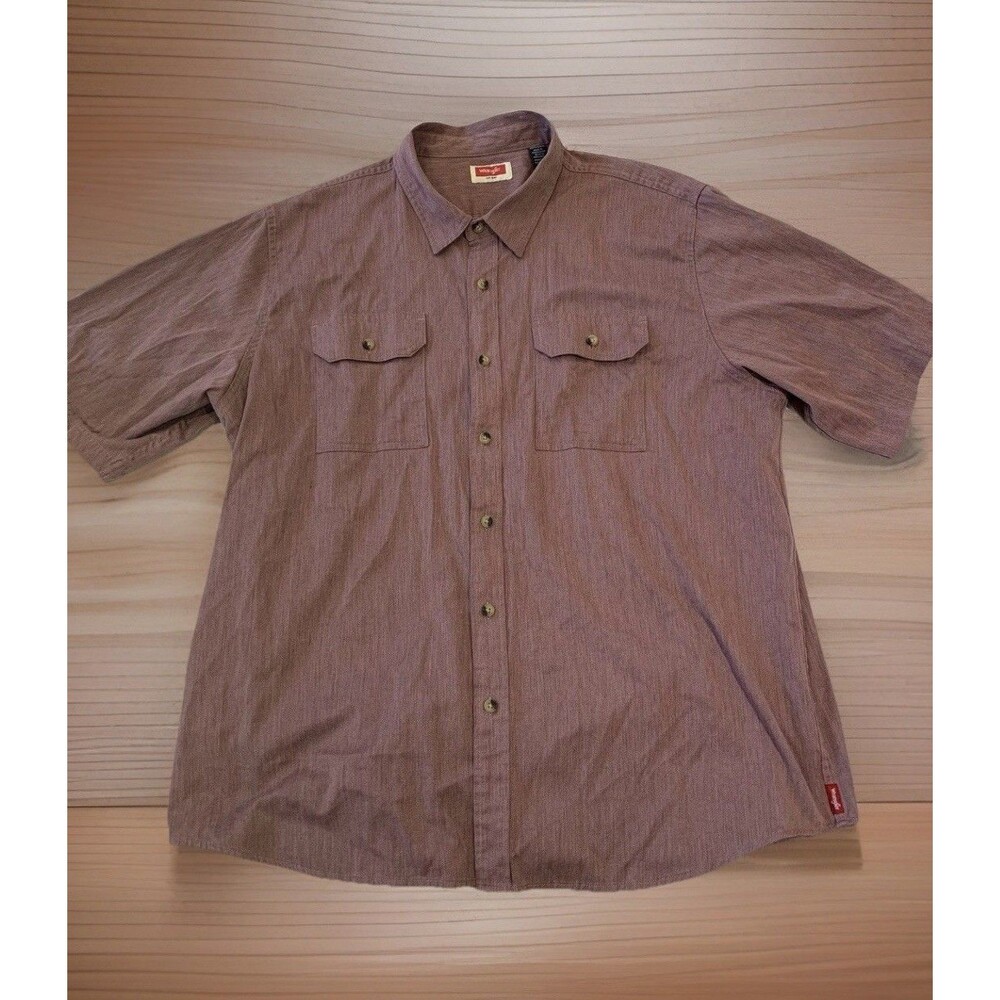 Wrangler Mens Short Sleeve Mauve Pink Button Up Shirt 2XL Pockets